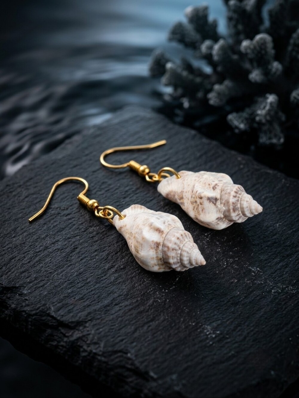 Natural Philippines Seashell & Iron Gold-Tone Dangle Earrings Coastal Grandma